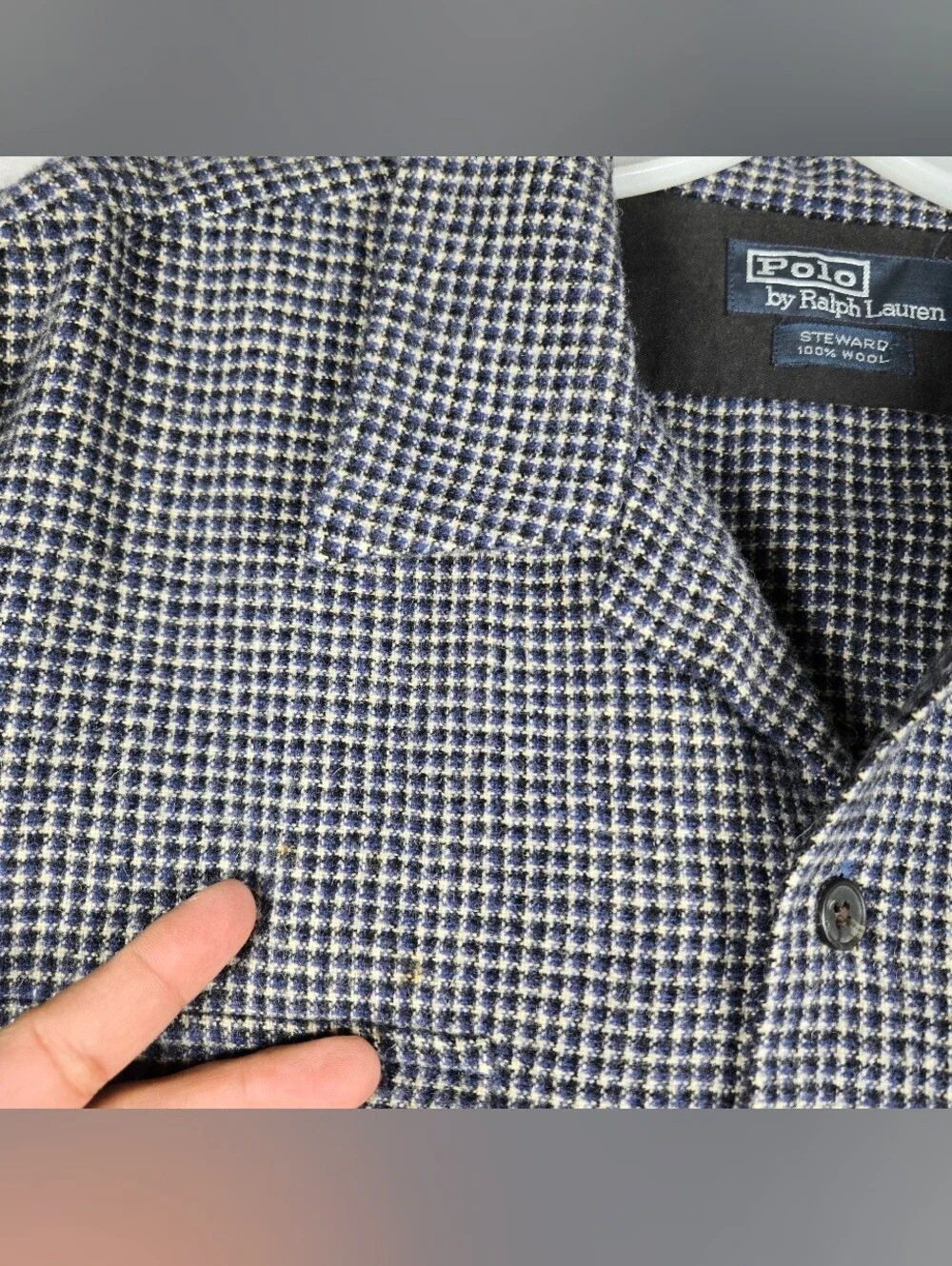 Polo Ralph Lauren Steward Loop Collar Wool Flannel Shacket Mens XL Blue Checker
